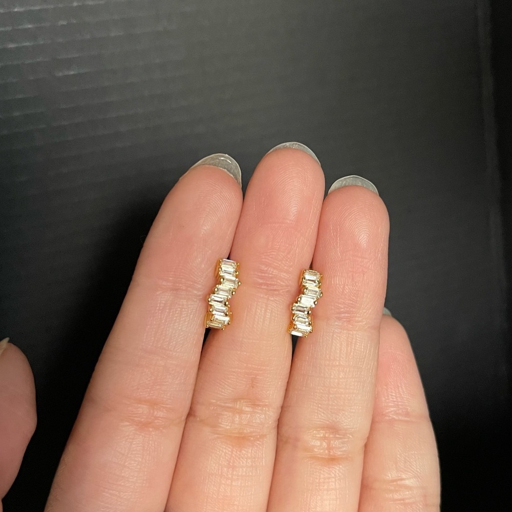 Sterling Silver Cluster White Emerald Cut Gold Tone Cz Huggie Earrings 9mm